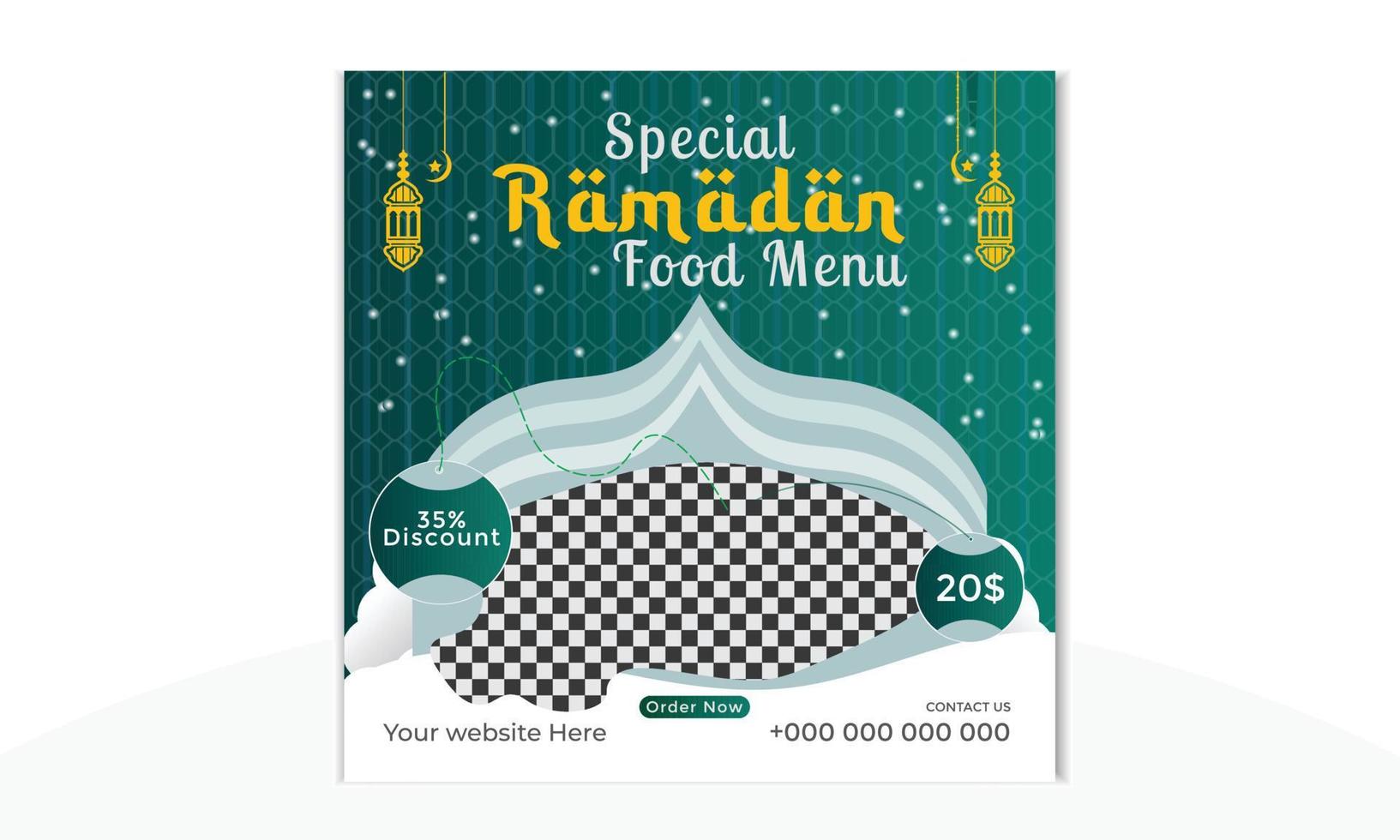 speciale menu di cibo ramadan social media modello vettoriale design