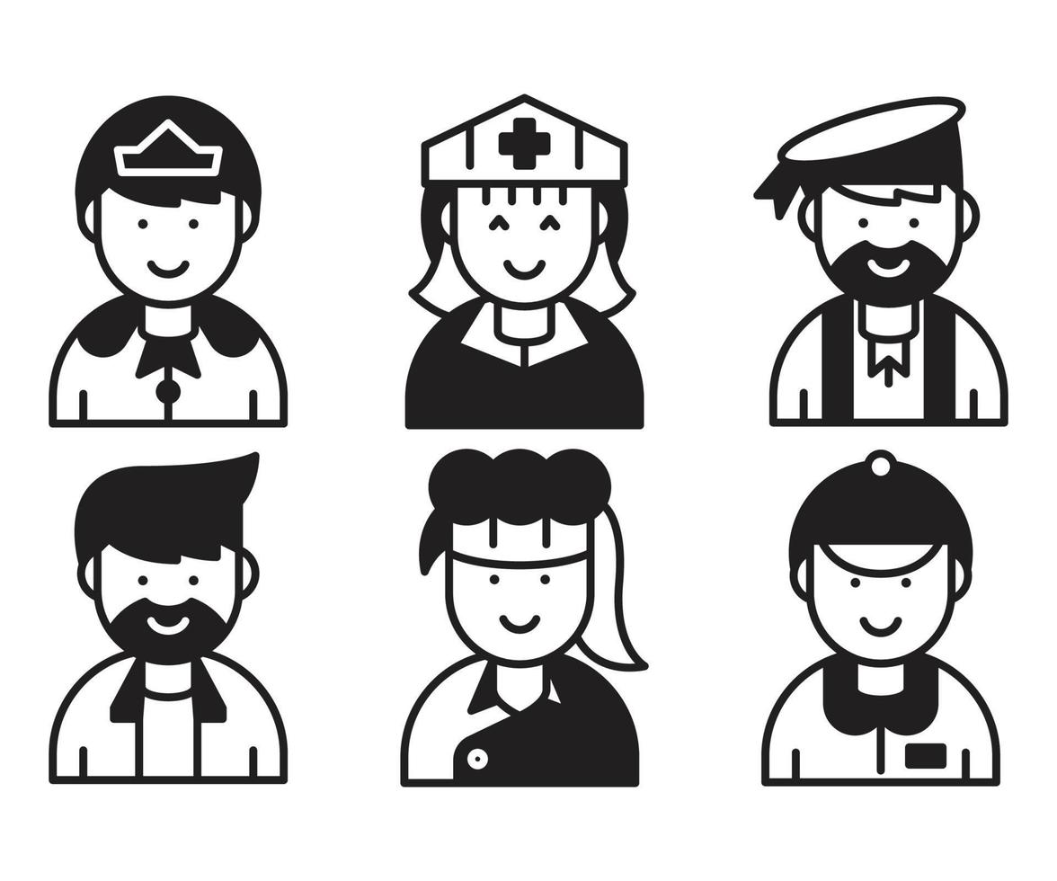 icone di chef, infermiera, marinaio e principe vettore