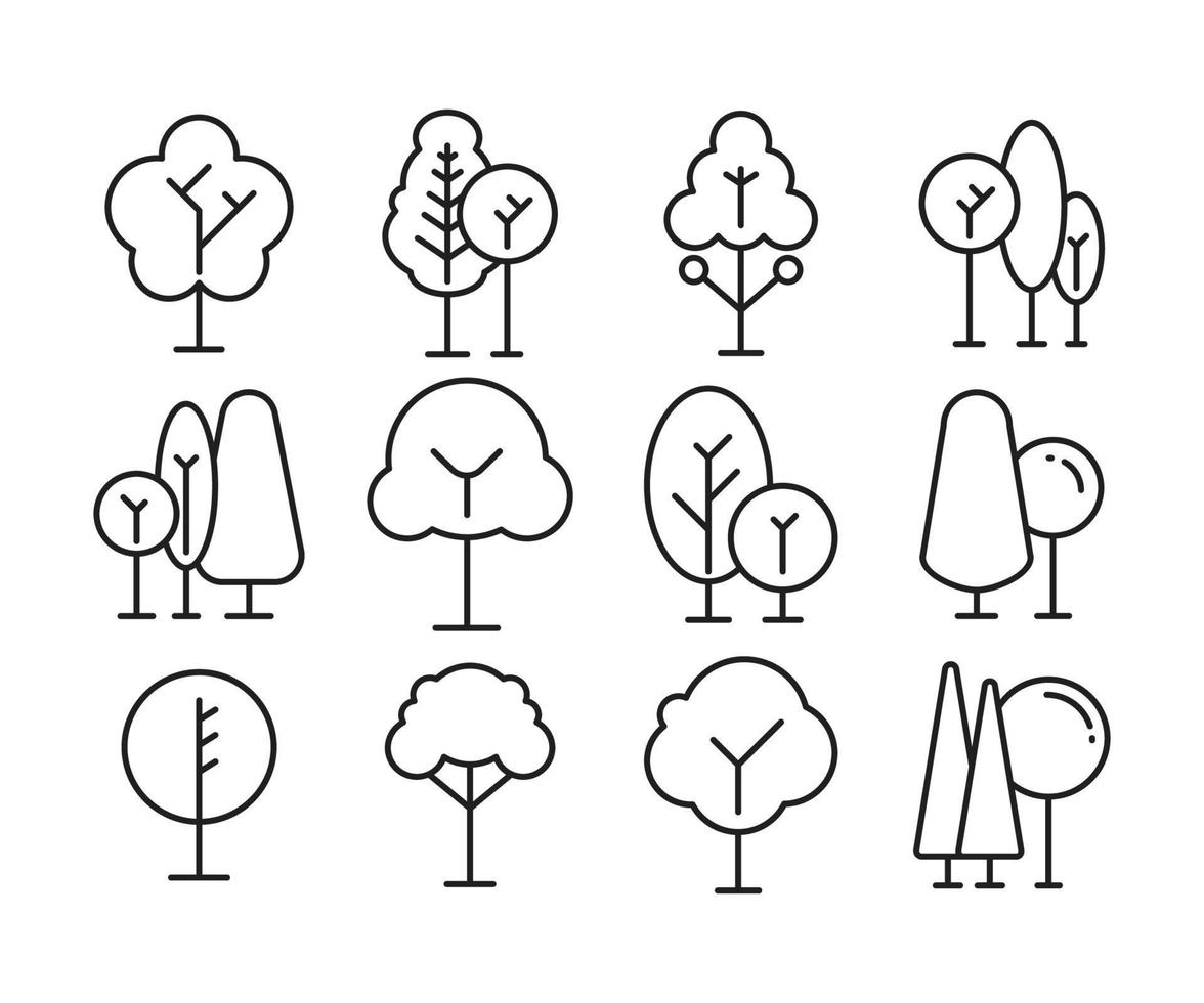 pino e albero icone linea art vettore