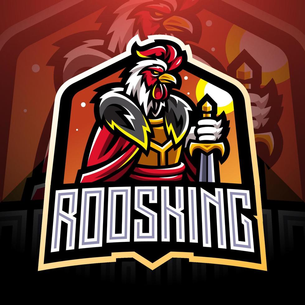 disegno del logo della mascotte esport del re del gallo vettore