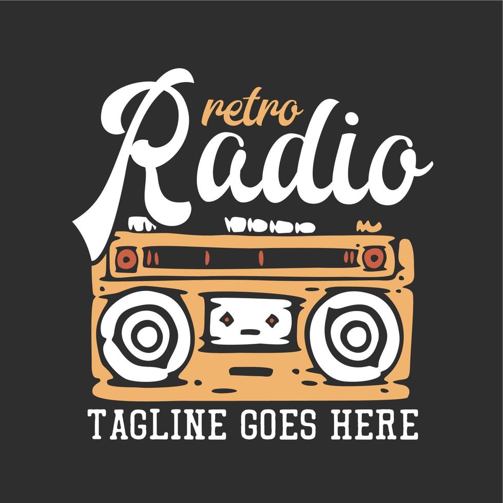 t shirt design retrò radio con radio e sfondo grigio illustrazione vintage vettore