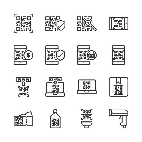 Set di icone relative al codice QR. Illustrazione di vettore