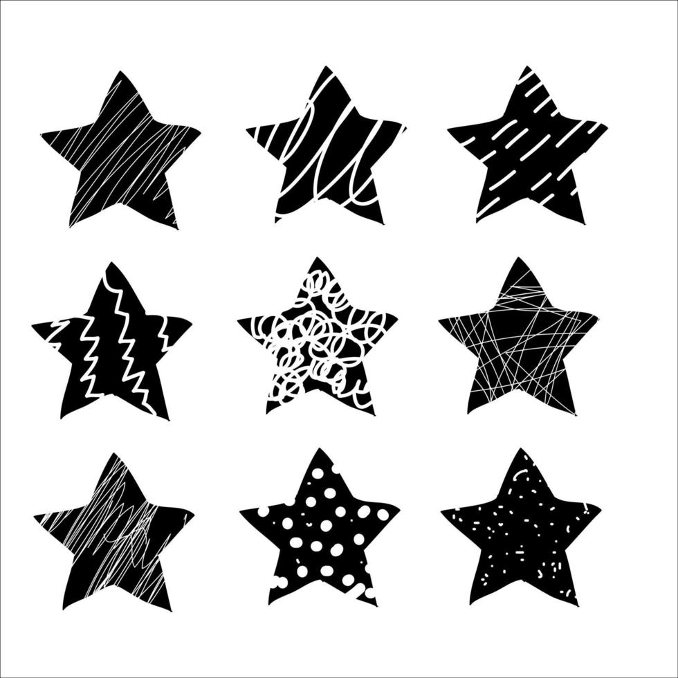 collezione di stelle disegnate a mano in stile doodle. potrebbe essere utilizzato per pattern o elemento autonomo. vettore