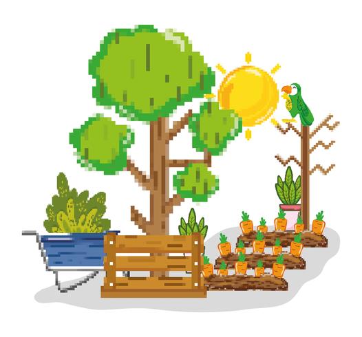 Cartoni animati pixel di raccolta agricola vettore