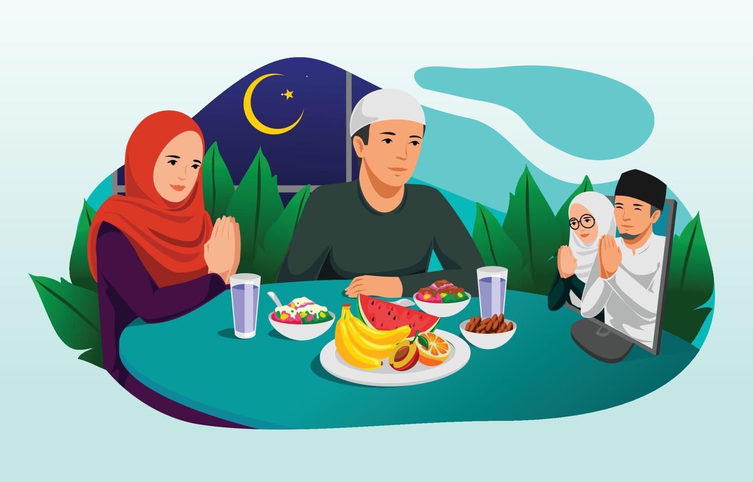 famiglia e amici al ramadhan vettore