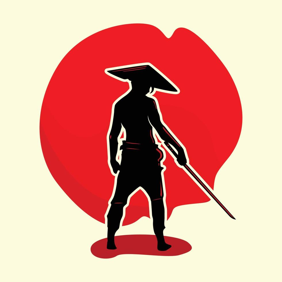 silhouette vettoriale di un guerriero samurai che tiene una spada