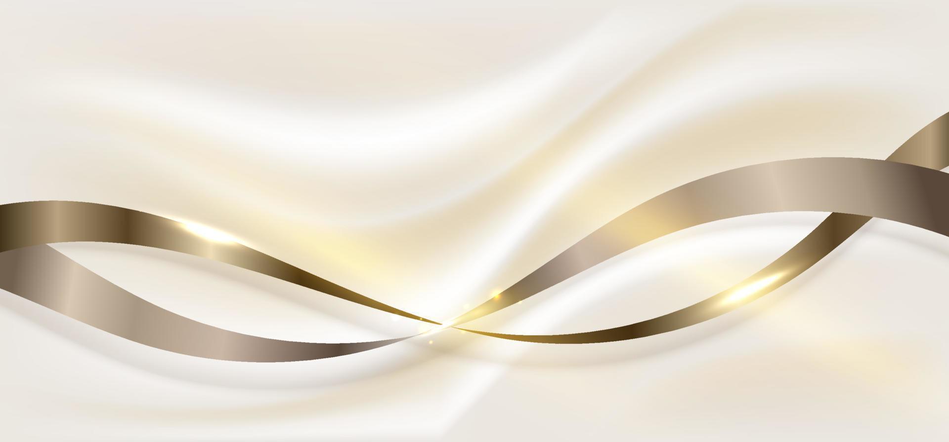 elementi astratti 3d eleganti del nastro dorato ed effetti luminosi scintillanti decorazioni glitter su sfondo color crema in stile di lusso vettore