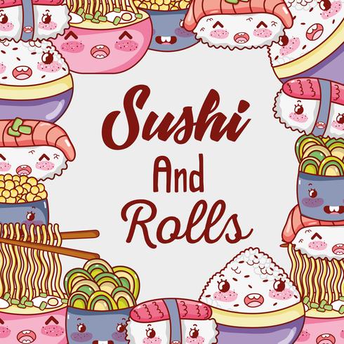 Simpatici cartoni kawaii per sushi e involtini vettore