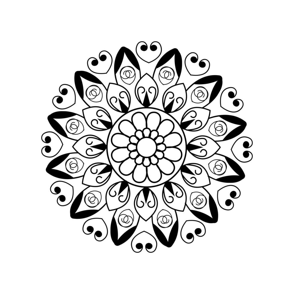 elementi in bianco e nero rotondi disegno grafico vettoriale mandala nell'illustrazione.