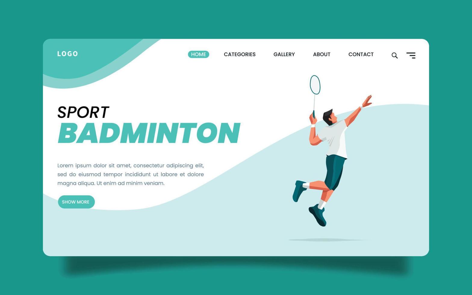 pagina di destinazione - illustrazione design piatto - un uomo che fa un salto smash nello sport del badminton. vettore