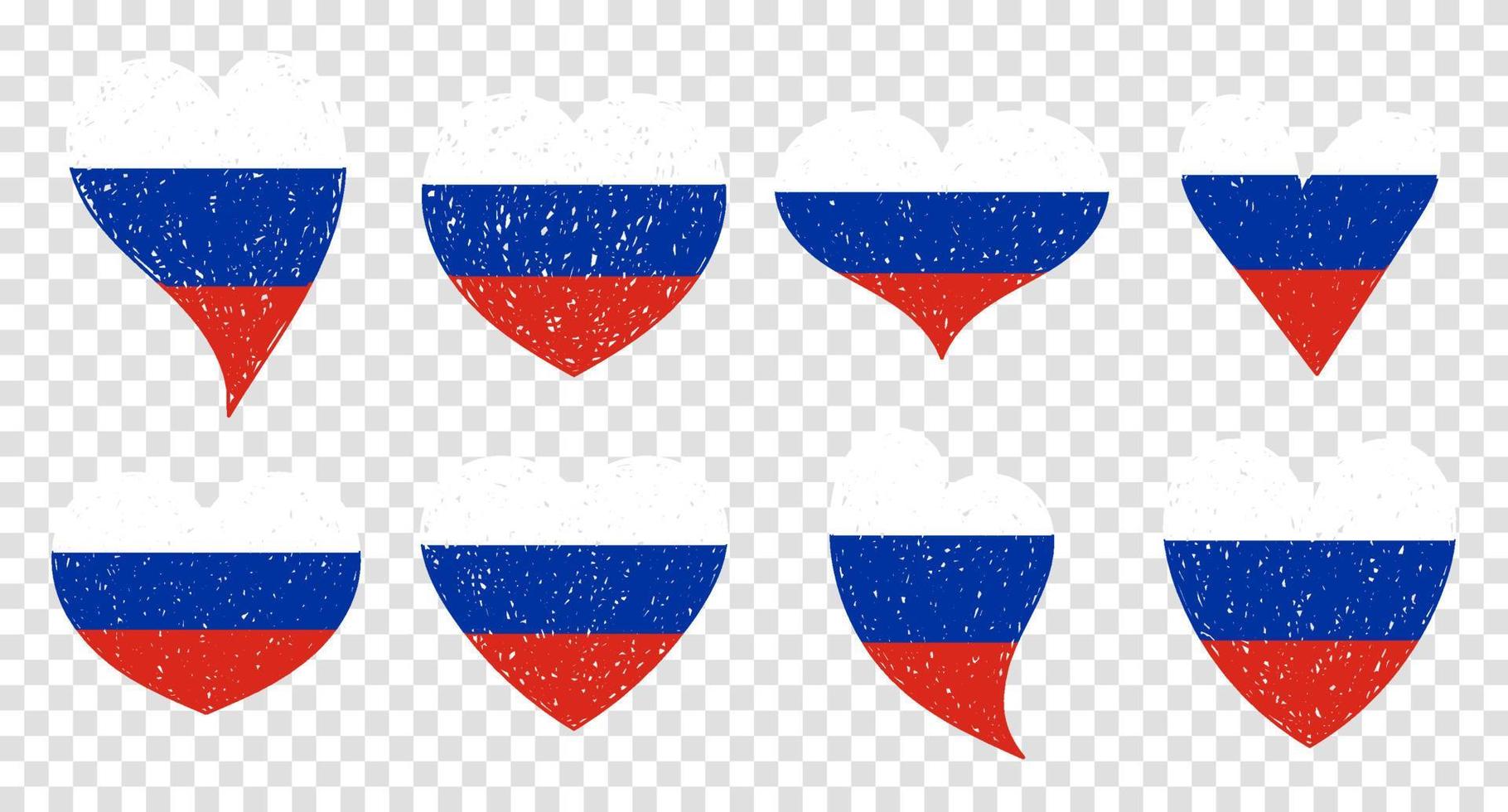 set di icone della bandiera della russia a forma di cuori. vettore russia simbolo, icona, pulsante