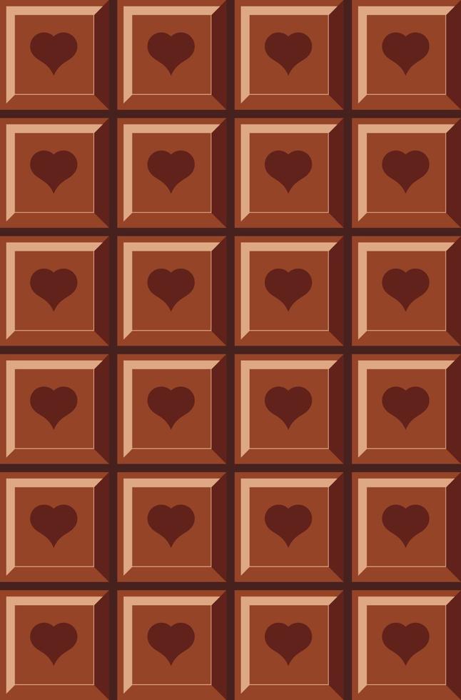 tavoletta di cioccolato al latte. fondo del modello della barra di cioccolato. cuori di cioccolato. illustrazione vettoriale