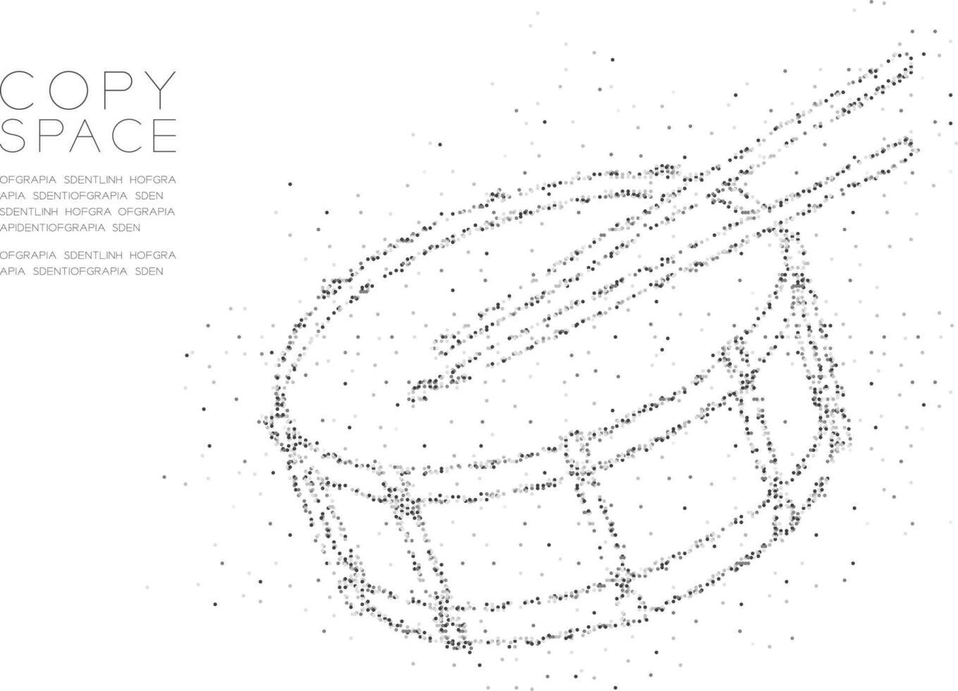 cerchio geometrico astratto dot pixel pattern rullante a forma di bacchetta, musica concept design nero illustrazione a colori su sfondo bianco con spazio di copia, eps vettoriali 10