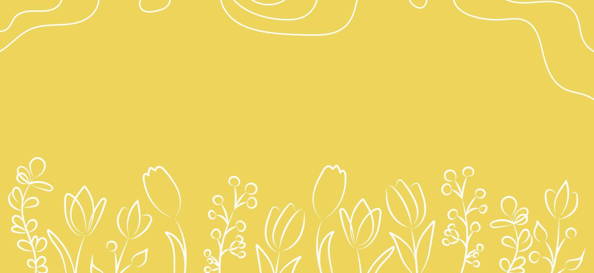 banner astratto lineare di vettore. carta da parati in stile minimalista per la primavera e l'estate con foglie e fiori botanici, forme organiche. per poster, poster, sfondo, cartolina, sito Web e packaging. vettore