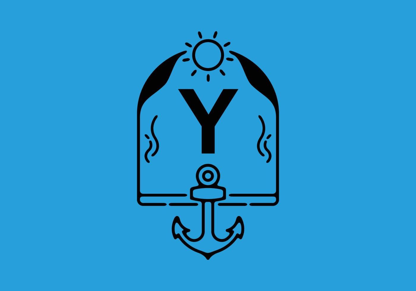 illustrazione artistica al tratto nero della lettera iniziale y nel telaio di ancoraggio vettore