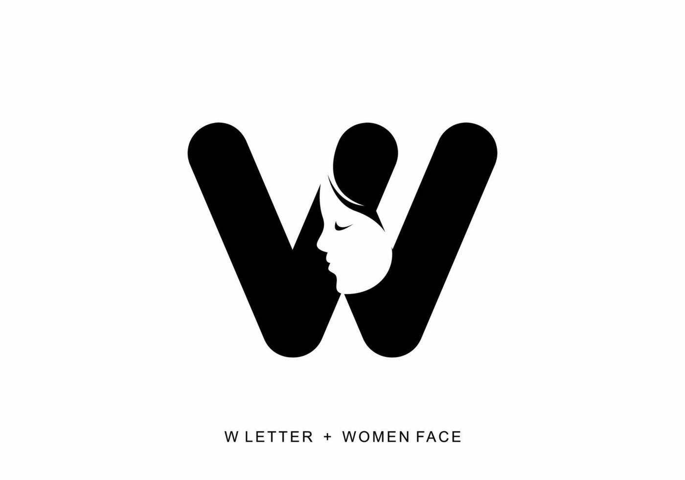 colore nero della lettera iniziale w con forma del viso femminile vettore
