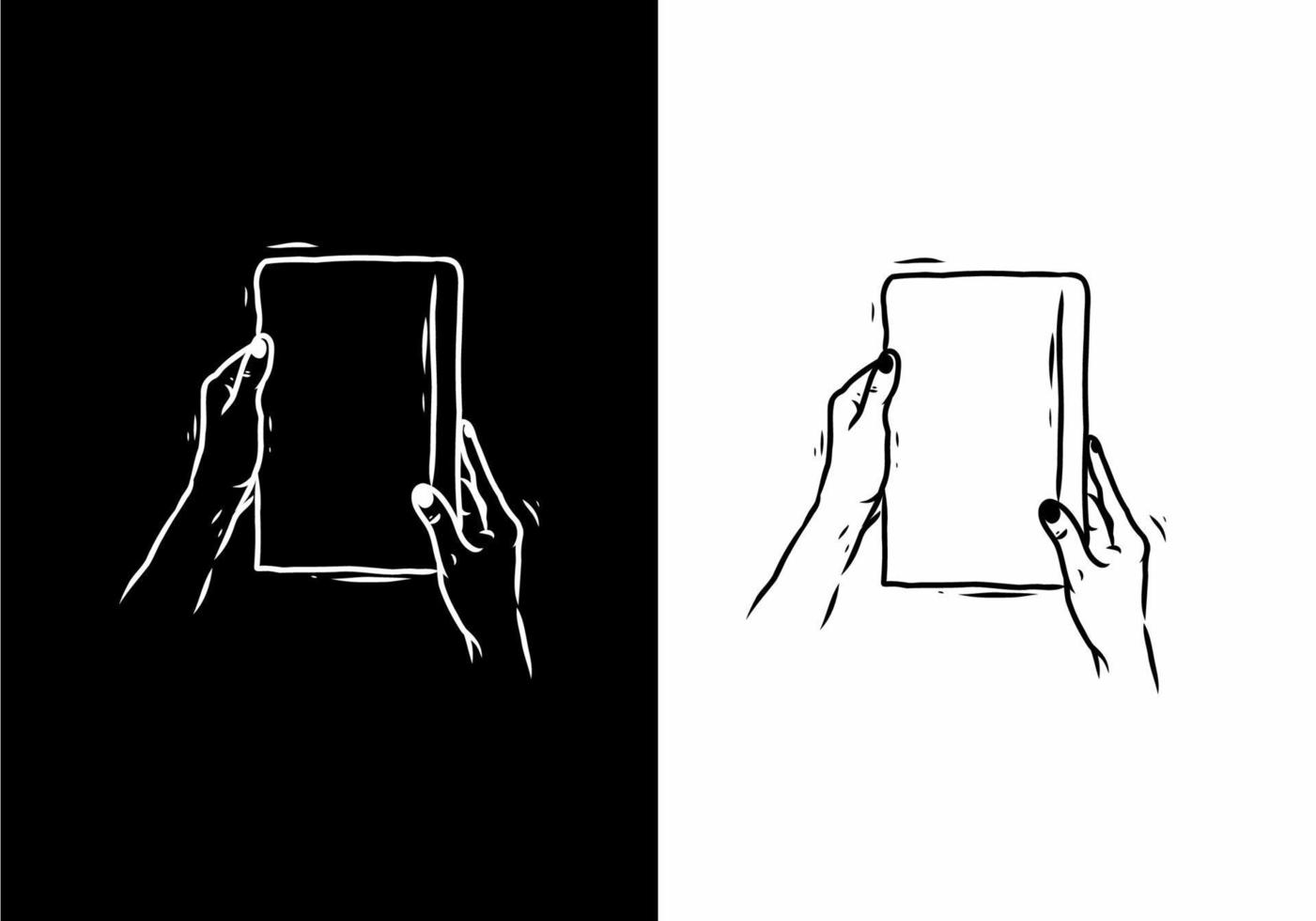 disegno al tratto in bianco e nero del libro della holding della mano vettore