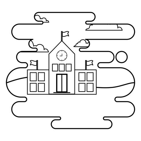 facciata dell&#39;edificio scolastico in scena di paesaggio vettore