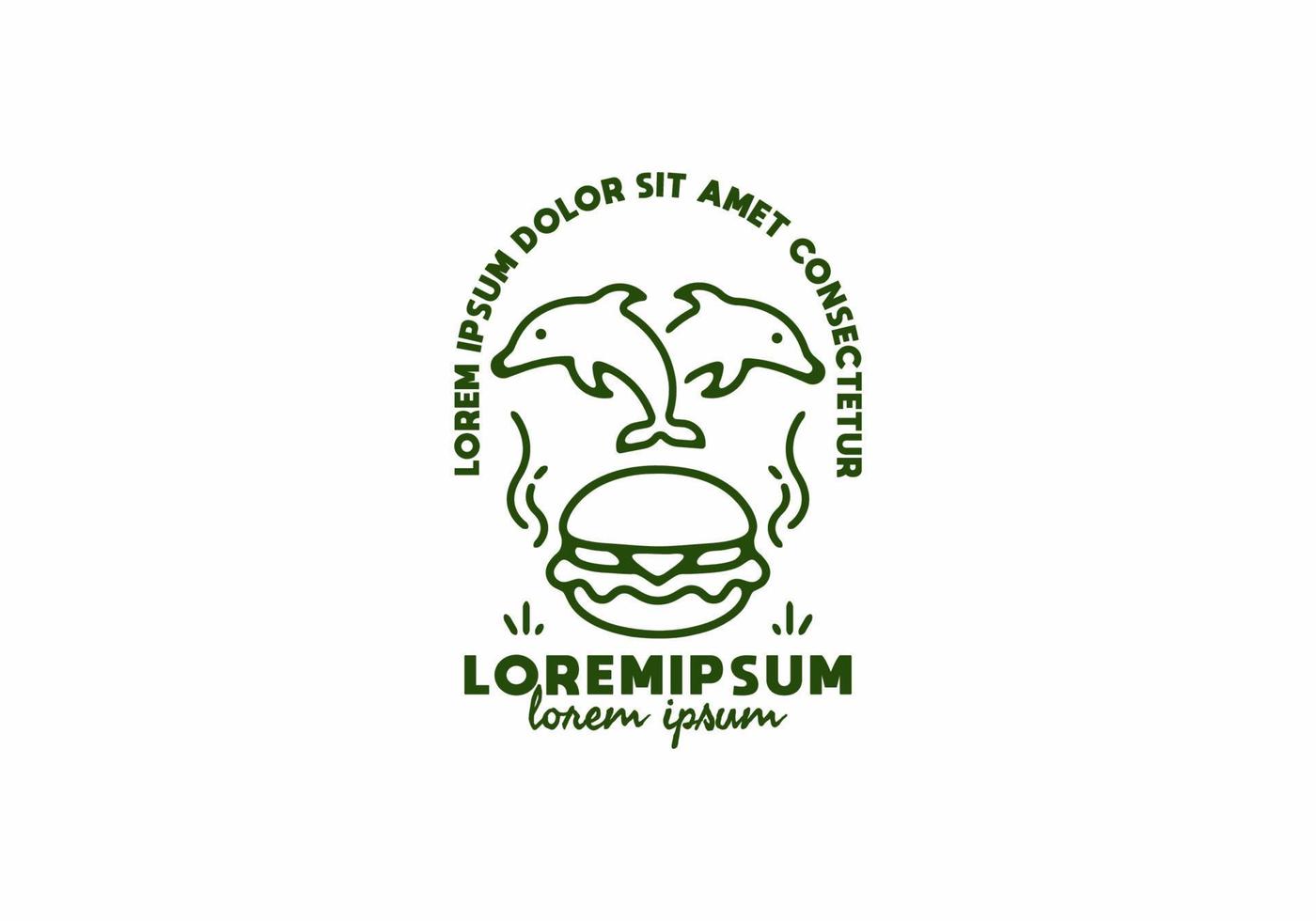 hamburger e delfini line art con testo lorem ipsum vettore