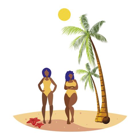 giovane coppia di ragazze afro sulla scena estiva spiaggia vettore