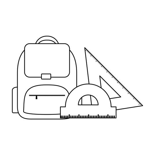 sacchetto di scuola con materiale scolastico vettore