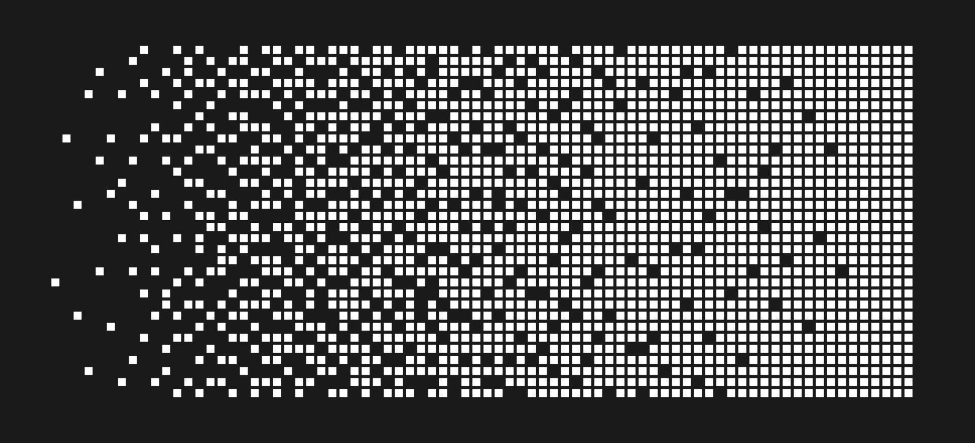 sfondo di disintegrazione dei pixel. effetto di decadimento. motivo punteggiato disperso. concetto di disgregazione. trama astratta del mosaico di pixel con semplici particelle quadrate. illustrazione vettoriale su sfondo nero