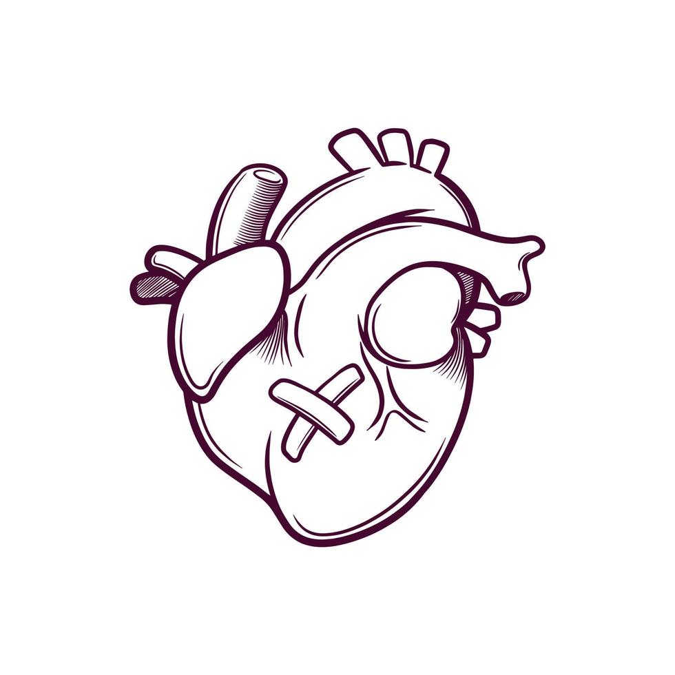 illustrazione disegnata a mano di doodle del cuore umano carino vettore