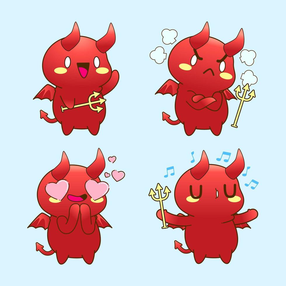 simpatico diavoletto disegno cartone animato, diavolo e adesivo demone vettore