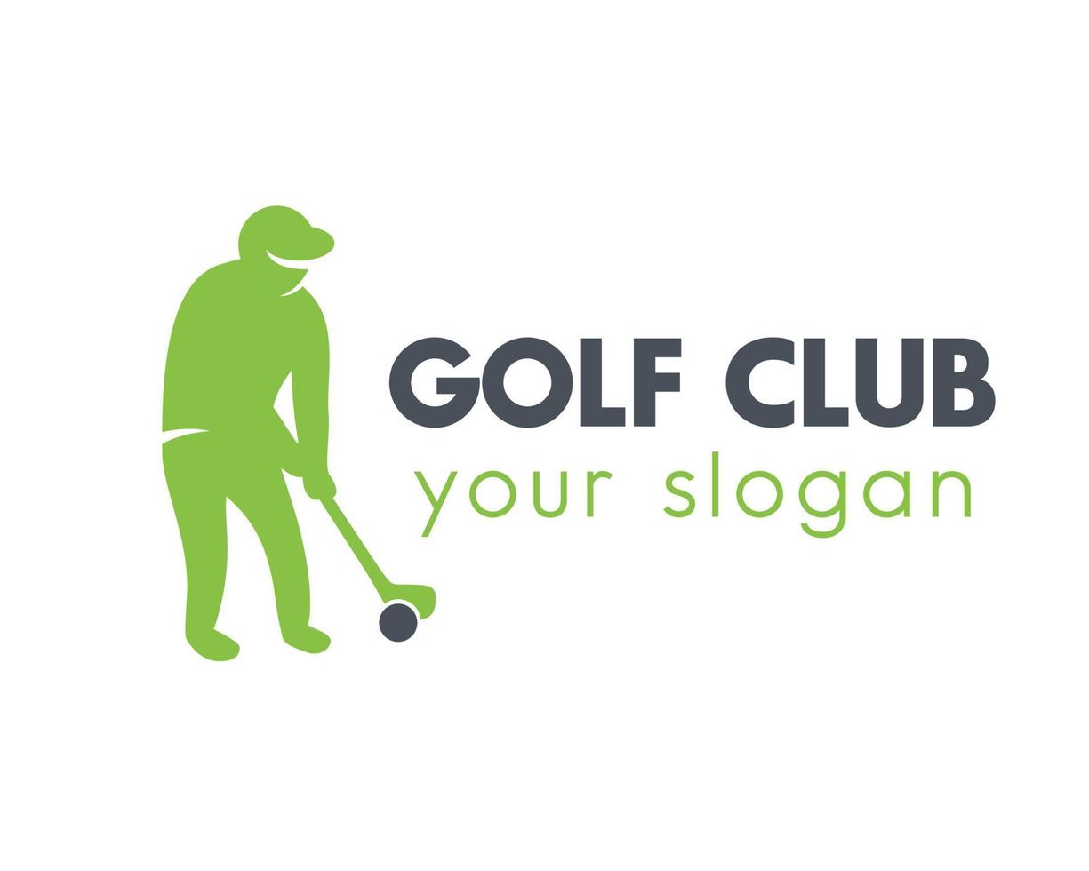 elemento logo golf in grigio e verde, giocatore di golf con mazza su bianco, illustrazione vettoriale