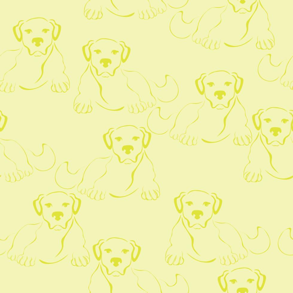 cane silhouette stilizzata modello senza cuciture, cucciolo di contorno giallo su sfondo giallo chiaro vettore