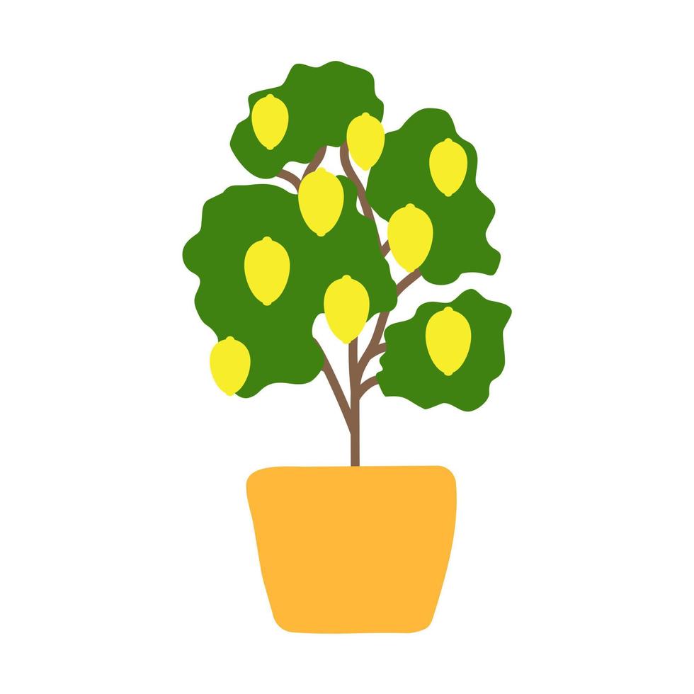 albero di limone in una pentola. albero di agrumi in vaso in stile semplice disegnato a mano. illustrazione vettoriale isolata