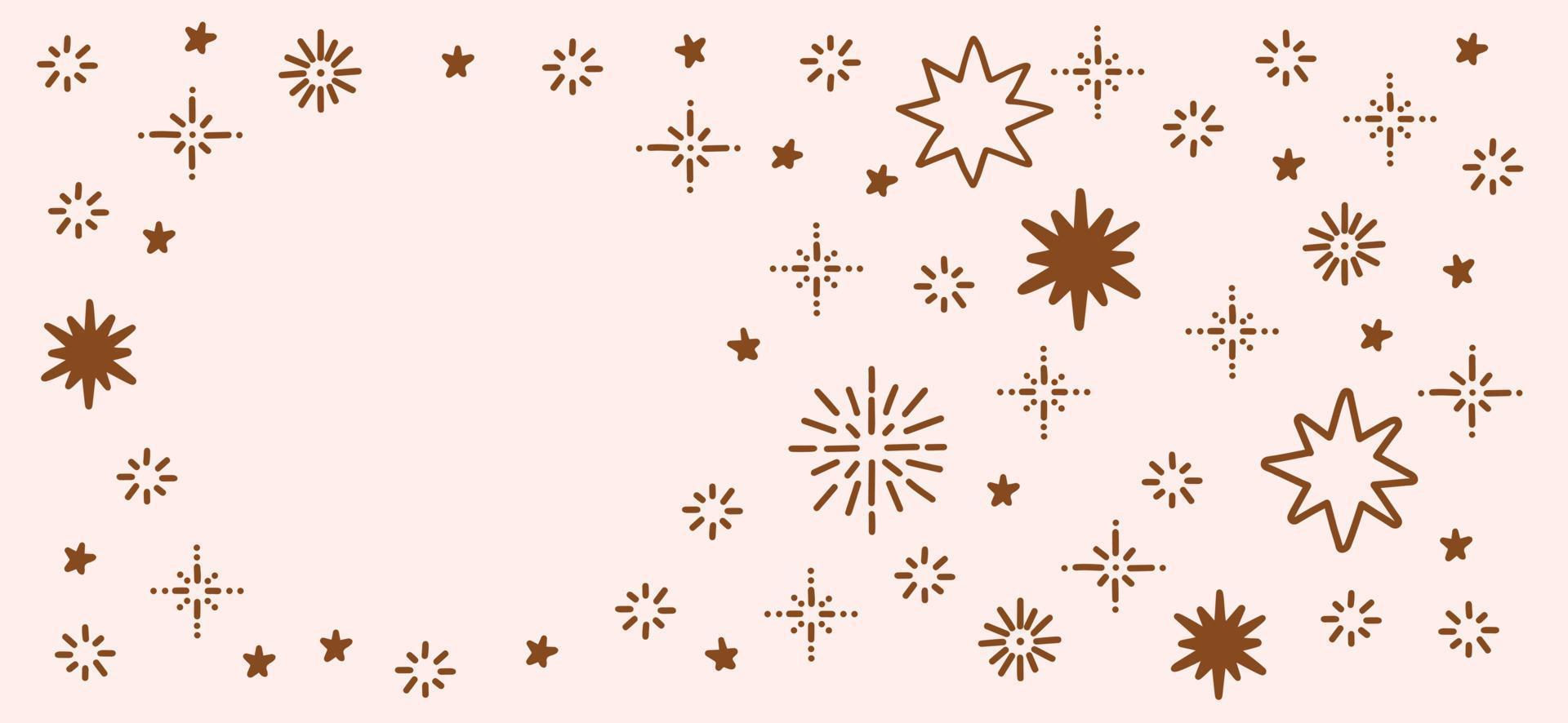 boho stars bordo o cornice vettoriale senza soluzione di continuità. banner di stelle disegnate a mano doodle, natale boho, decorazione bohémien per la camera dei bambini, interior design. modello di banner orizzontale per il web e la stampa