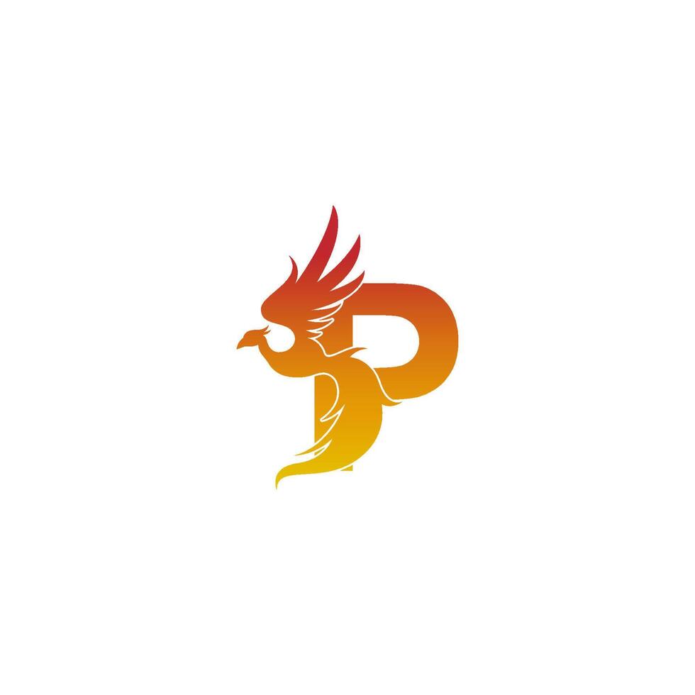 icona della lettera p con modello di progettazione del logo phoenix vettore