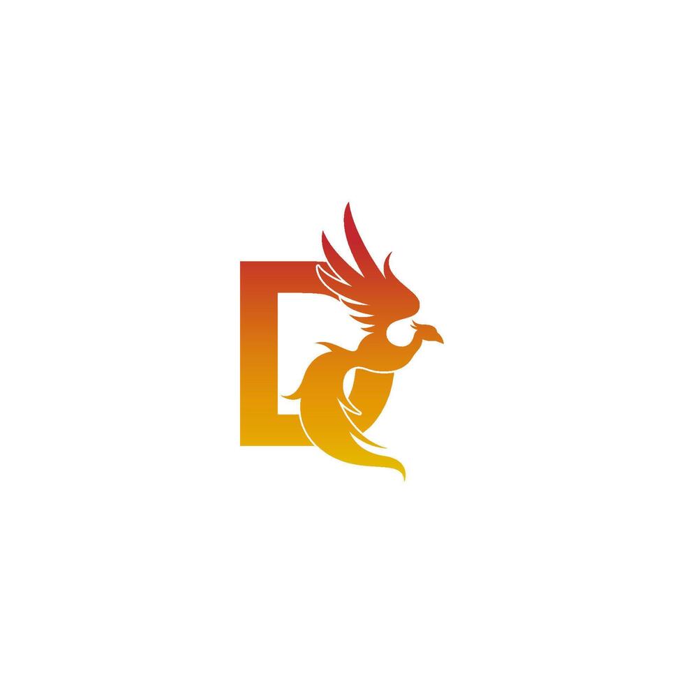 icona della lettera d con modello di progettazione del logo phoenix vettore