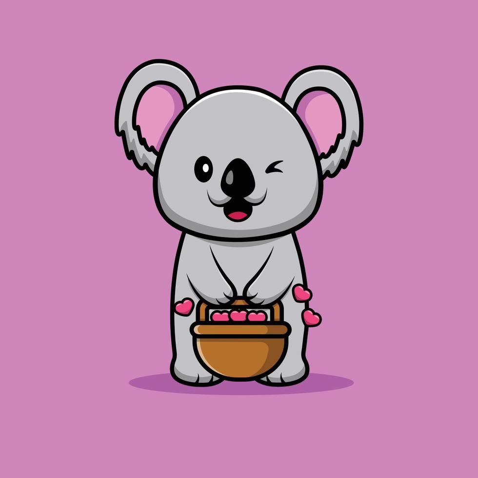 carino koala portare amore cartone animato icona vettore illustrazione. concetto di icona di san valentino animale isolato vettore premium. stile cartone animato piatto