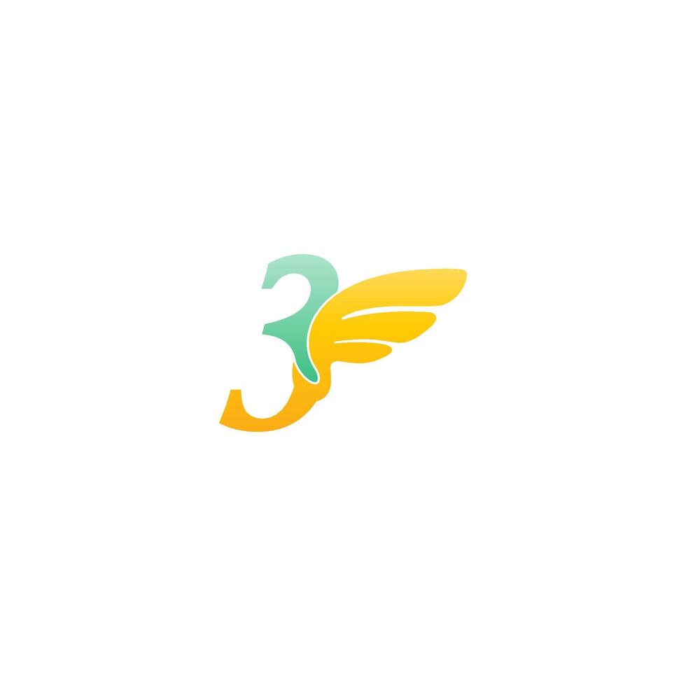 illustrazione dell'icona del logo numero 3 con le ali vettore