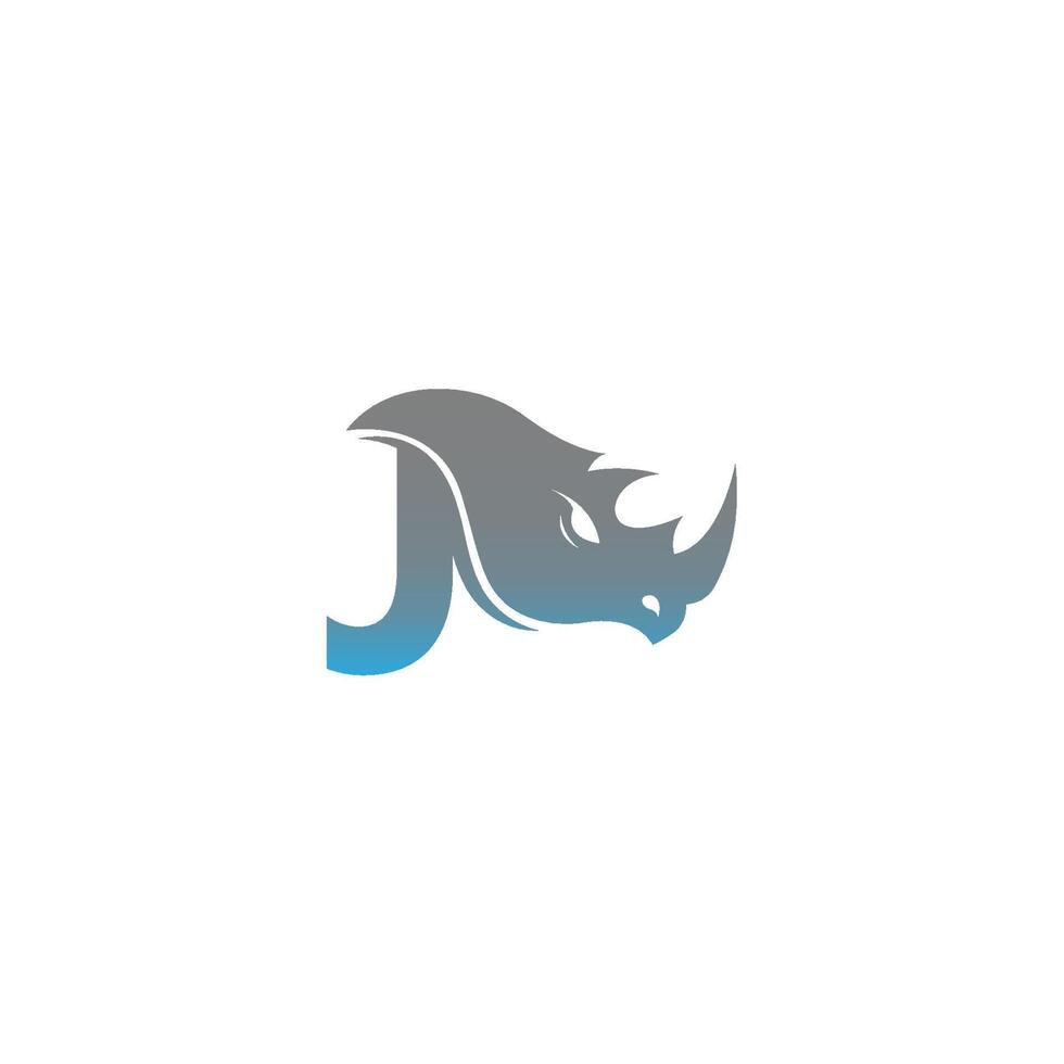 lettera j con modello logo icona testa di rinoceronte vettore