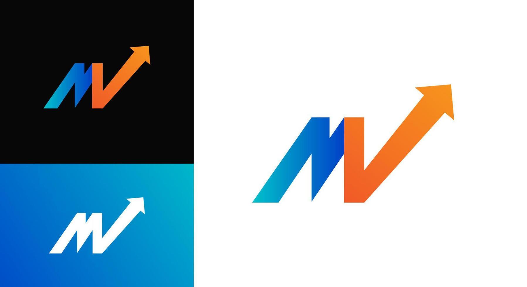 modello logo lettera m e diagramma a punta di freccia vettore