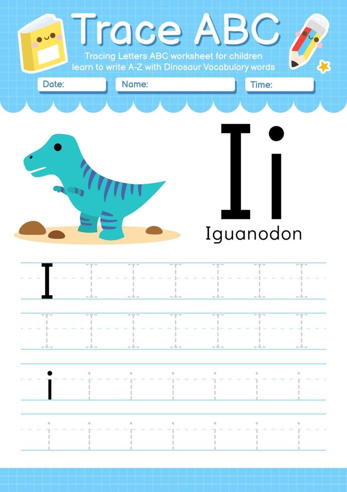 alfabeto traccia lettera dalla a alla z foglio di lavoro prescolare con tipo di dinosauro vettore
