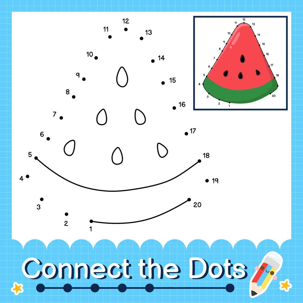 collega i punti che contano i numeri da 1 a 20 del foglio di lavoro del puzzle con l'illustrazione della frutta vettore