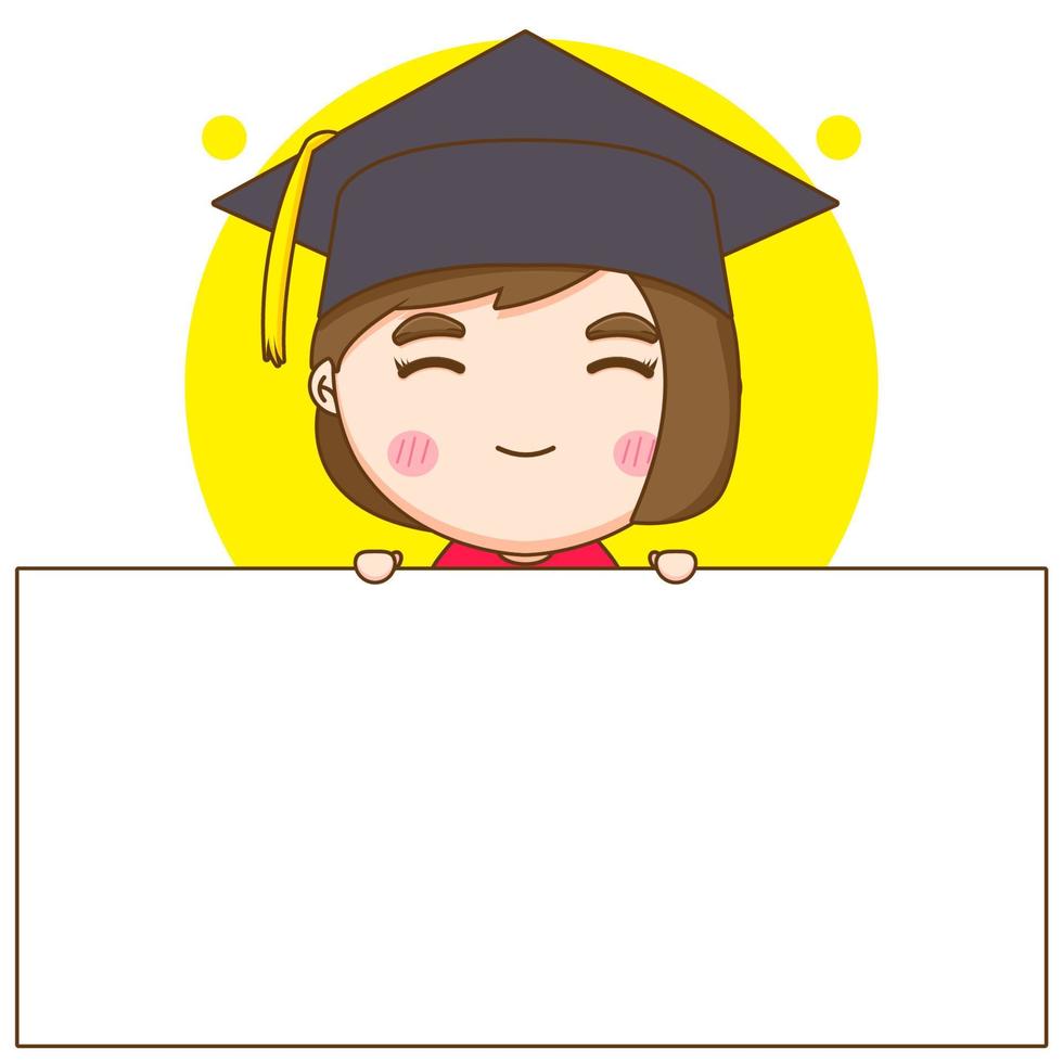 studente carino nell'illustrazione del personaggio di chibi dell'abito di graduazione vettore
