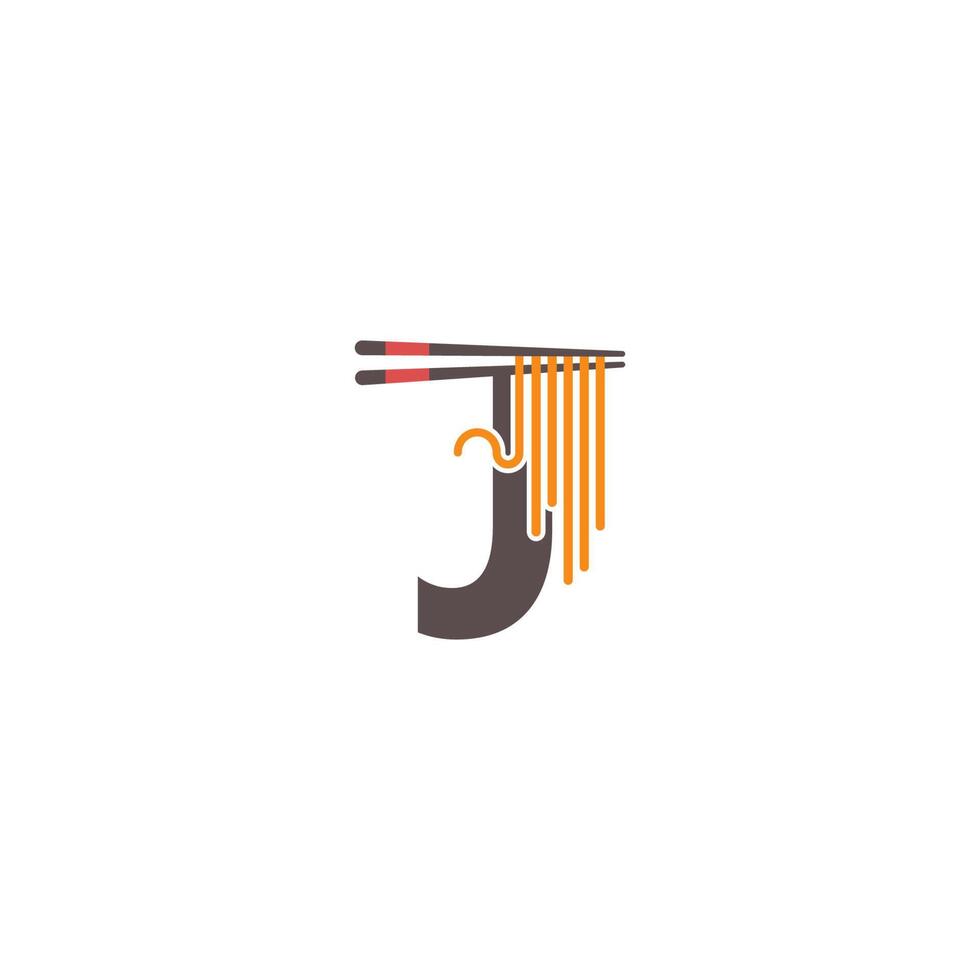 lettera j con bacchette e noodle icona logo design vettore