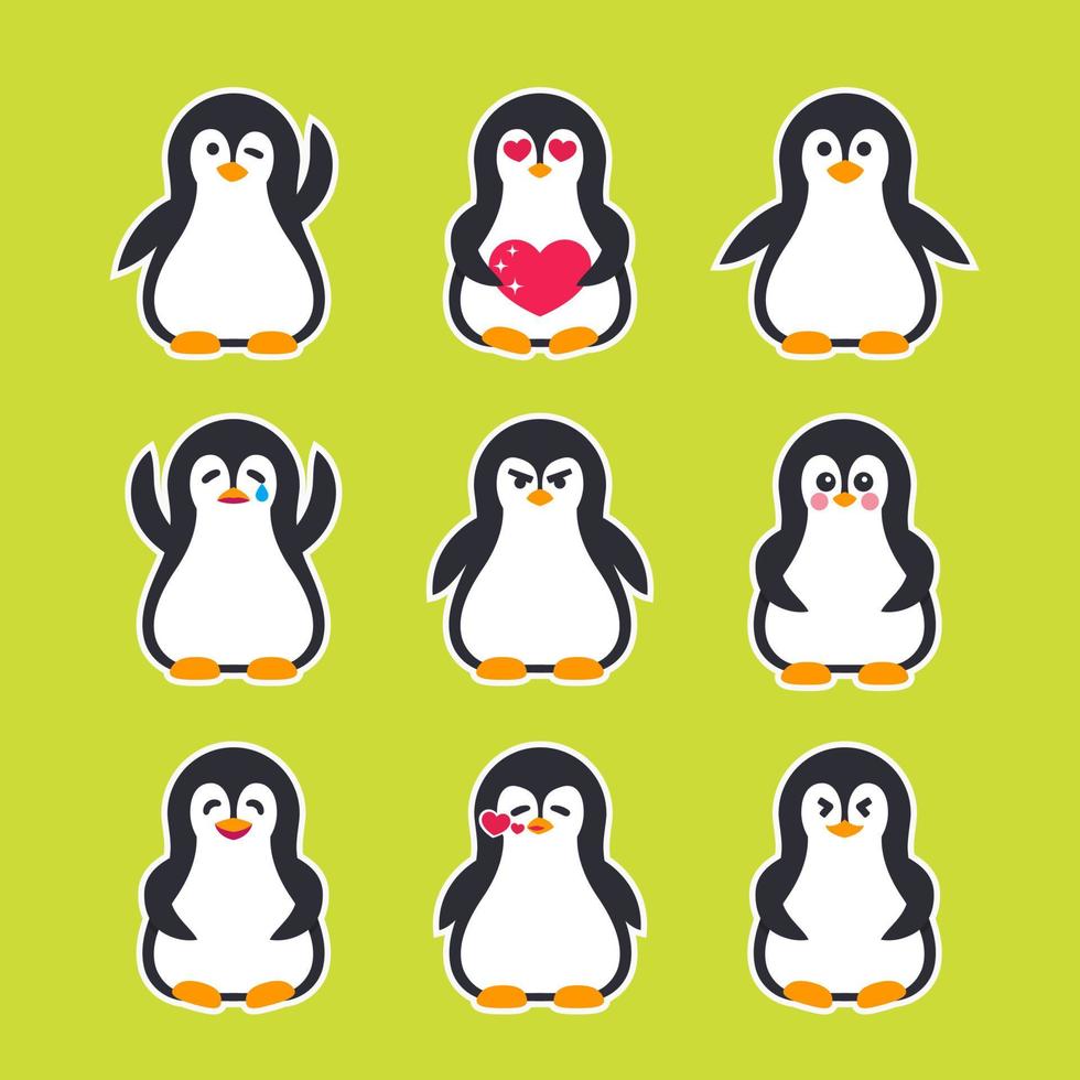 adesivi vettoriali emoji con personaggio pinguino