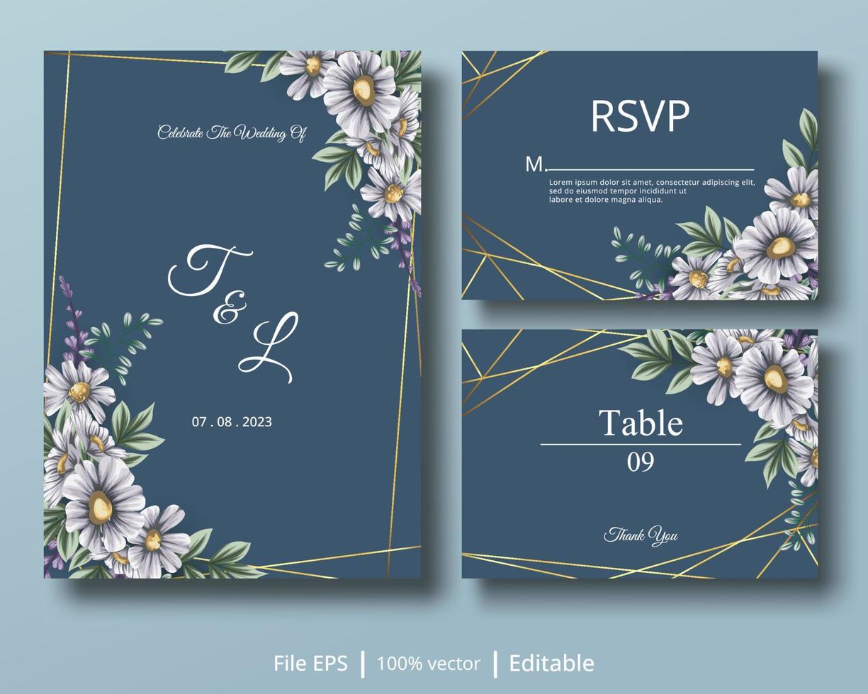 un bellissimo biglietto d'invito con una combinazione di colori floreali e tenui adatto a completare le esigenze dei disegni degli inviti di nozze vettore