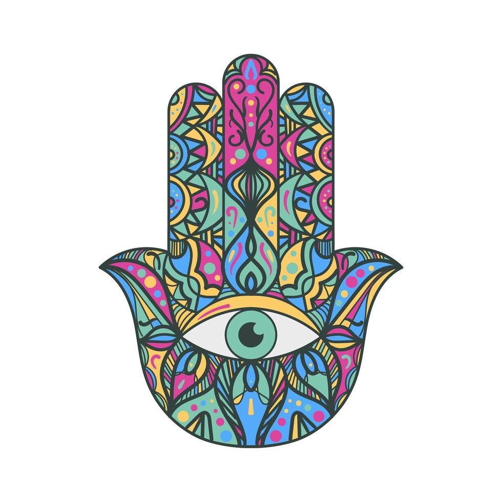 hamsa fatima mano talismano religioso segno colorato vettore