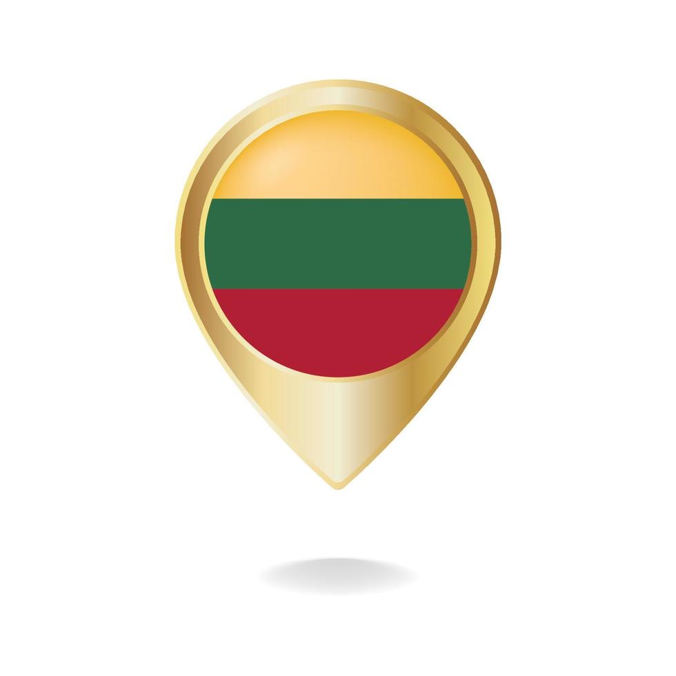 bandiera lituana sulla mappa del puntatore d'oro, illustrazione vettoriale eps.10
