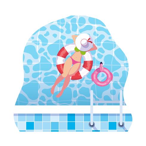 donna con costume da bagno e bagnino galleggiante galleggianti in acqua vettore