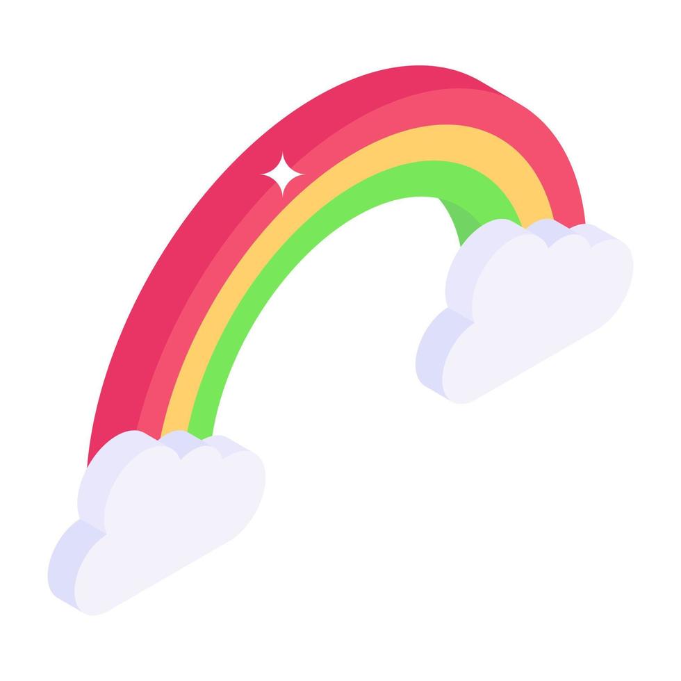 un fenomeno meteorologico, icona dell'arcobaleno in stile isometrico vettore
