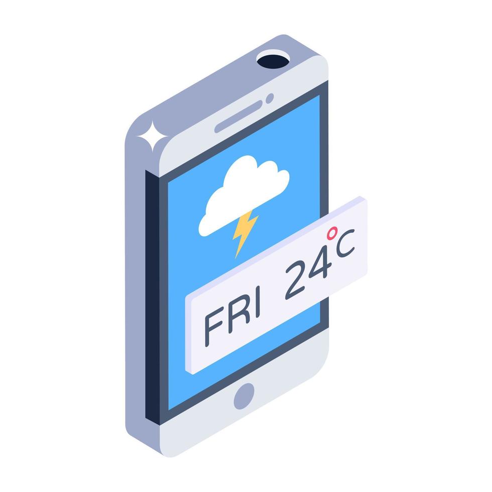 design isometrico alla moda dell'icona dell'app meteo mobile vettore