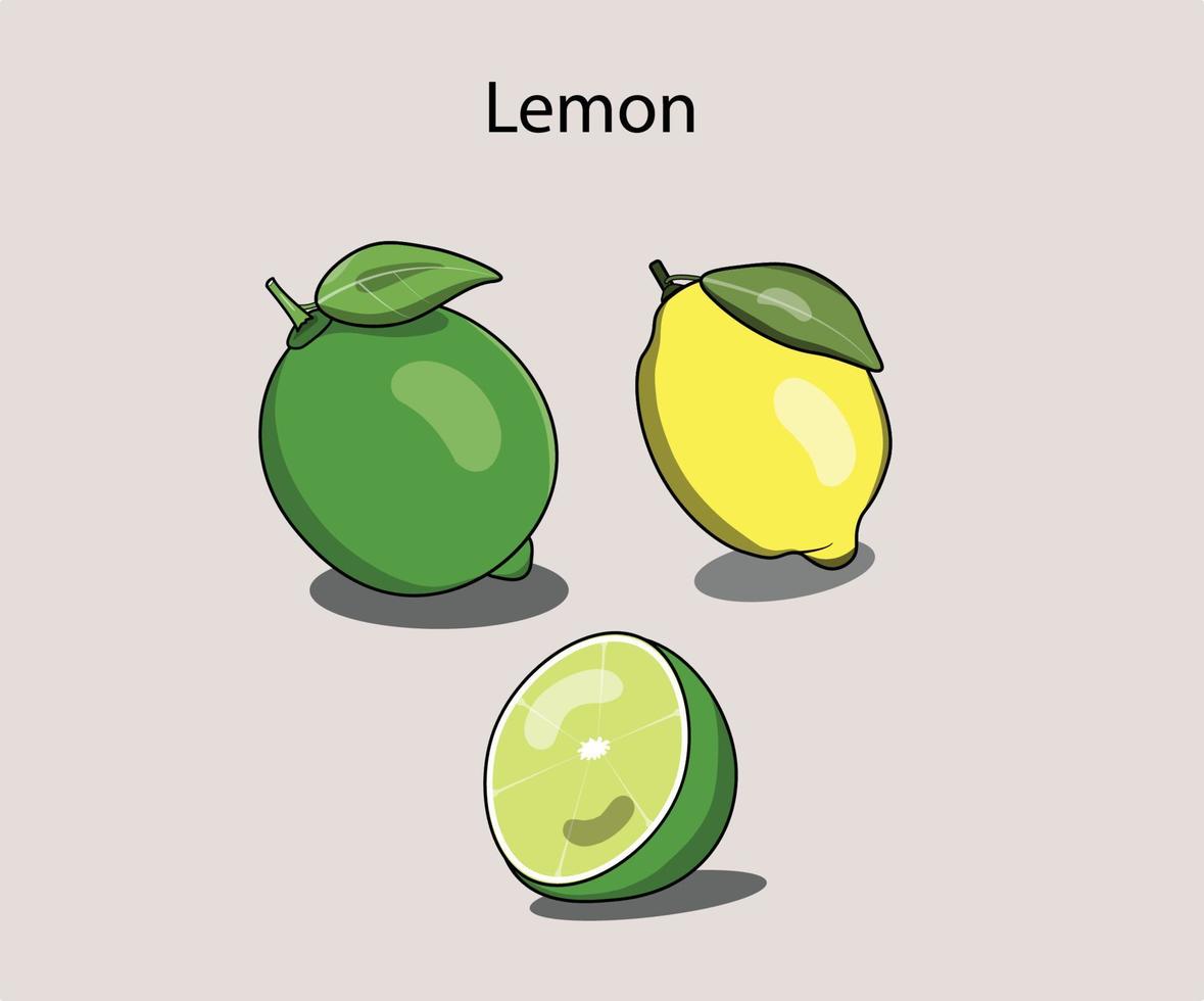 una serie di illustrazioni di limone può essere utilizzata come limone cartone animato, icona o in merchandising. vettore